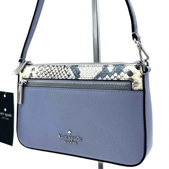 Kate Spade Leila Convertible Leather Mini Pachette Bag Snakeskin Blue - Picture 3 of 9
